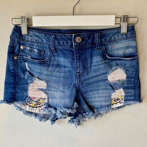 Harper Embroidered Pocket Distressed Jean Shorts 26